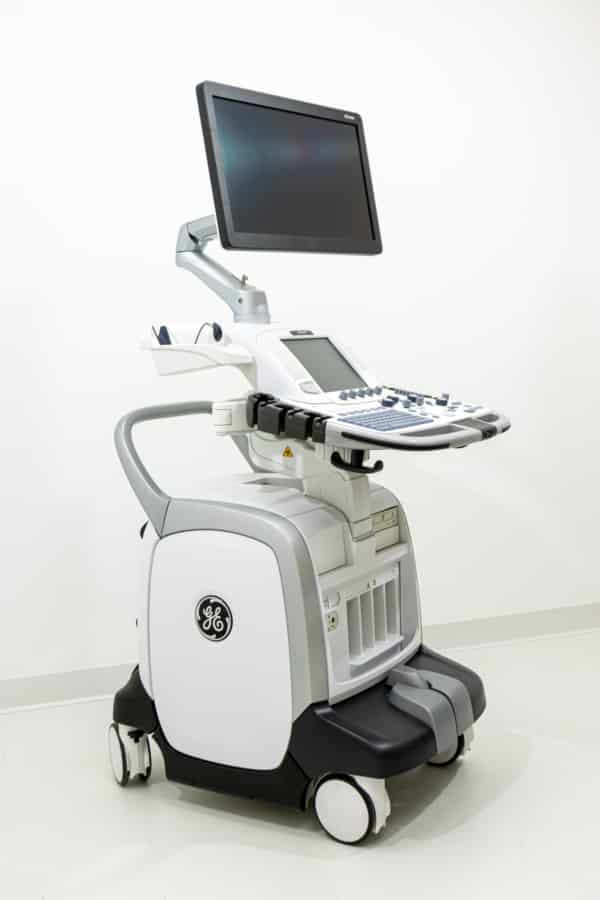 GE Logiq E9 refurbished ultrasound machine side view